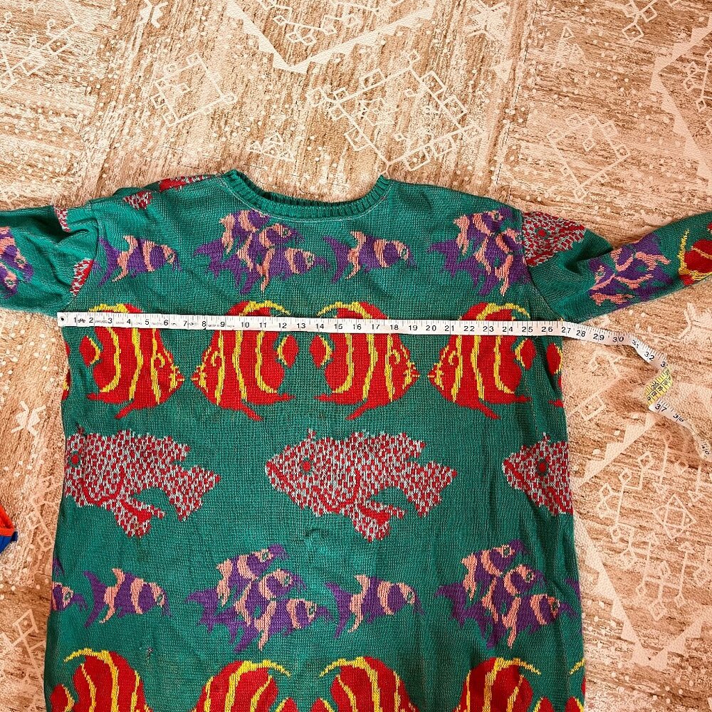 Betsey Johnson Punk Label 80s Vintage Fish Knit Crewneck Sweater Dress - Picture 6 of 8